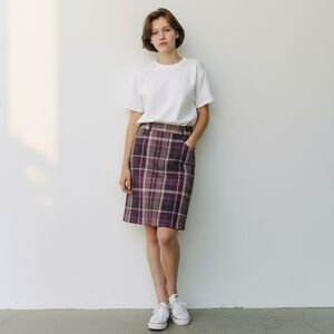 Roz & Ali Womens 12 Burgundy Plaid Pockets Pencil Skirt Office Career Academia